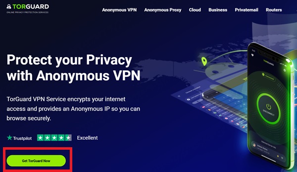 Tại trang chủ của TorGuard VPN nhấn vào “Get TorGuard Now”